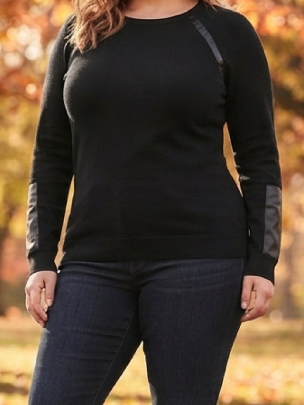 Armani Exchange Black Sweater with Faux Leather Trim Elbow Patches Size L/G